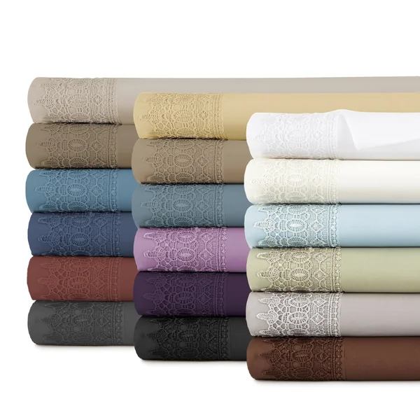 Southshore Fine Linens 4-Piece 21 inch Deep Pocket Sheet Set with Beautiful Lace - Chocolate Brown - Full