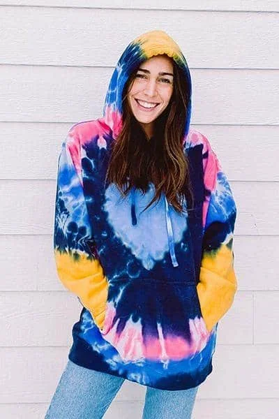 Ivory Ella Heart Tie Dye Oversized Hoodie - Blue