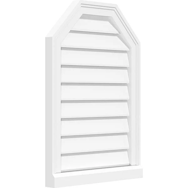 Ekena Millwork GVPOT16X3603SF 16x22W x 36x22H Octagonal Top Surface Mount PVC Gable Vent: Functional, w/ 2x22W x 2x22P Brickmoul