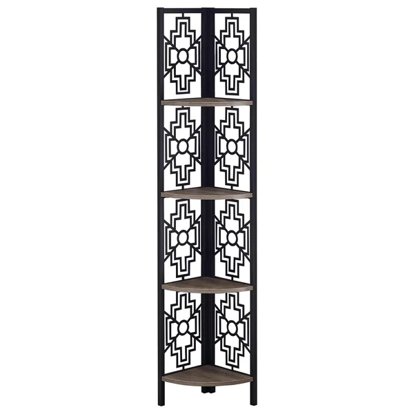 Monarch Bookcase - 62x22H - Dark Taupe, Black Metal Corner Etagere