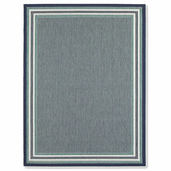 Miami Border Stripe 5& x 7& Indoor/Outdoor Area Rug in Blue