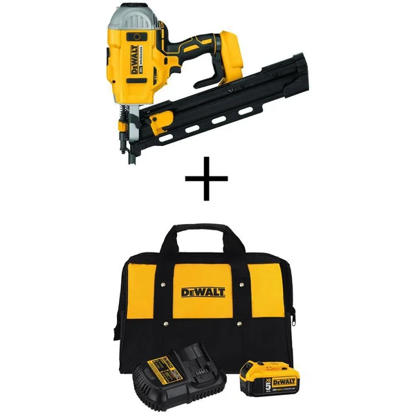 DeWalt 20-Volt Max 21-Degree Cordless Framing Nailer with Bonus Premium Battery Pack 5.0 Ah - Charger and Kit Bag