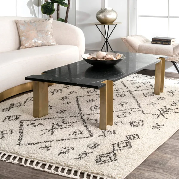 nuLOOM Rugs Kayla Moroccan Abstract Tassel Off White 6& 7x22 x 9& Area Rug