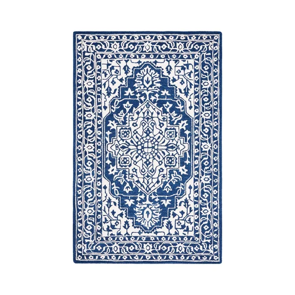 Safavieh Micro-Loop Rug Collection MLP648N - Navy - Ivory - 5' x 5' Square