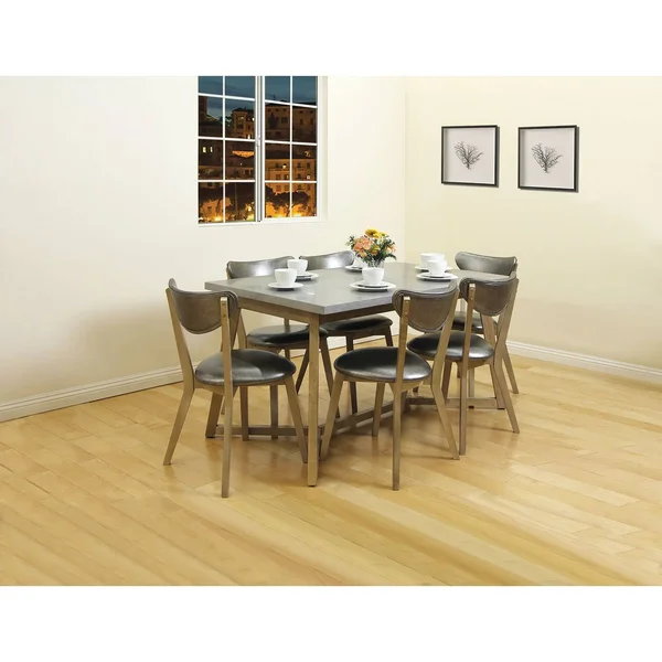 Benzara Bm193915 Wooden Side Chairs with Leatherette Curved Seat and backrest, Silver and Brown, Set of Two
