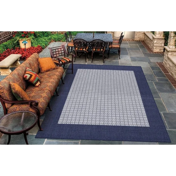 Pergola Quad Ivory-Blue Indoor/Outdoor Area Rug - 5&3x22 x 7&6x22