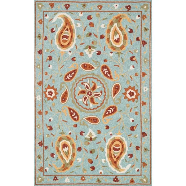 Alexander Home Valentina Hand-Hooked Floral Area Rug - Blue/Green 5& x 7&6x22