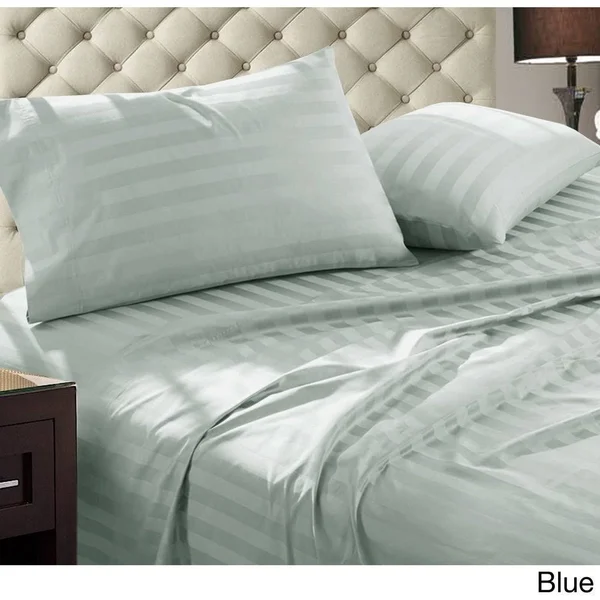 Addy Home 1000 TC Egyptian Cotton Damask Stripe Sheet Set Ivory Split King
