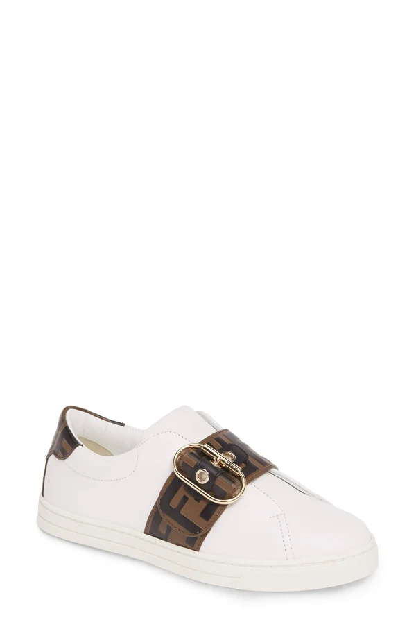 Fendi Women's Logo Strap Leather Sneakers - White - Size 10.5