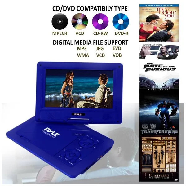 Pyle 9x22 Portable CD/DVD Player, Built-In battery, Usb/sd Card Memory Readers (Blue), 10.0 x 7.3 x 8.3