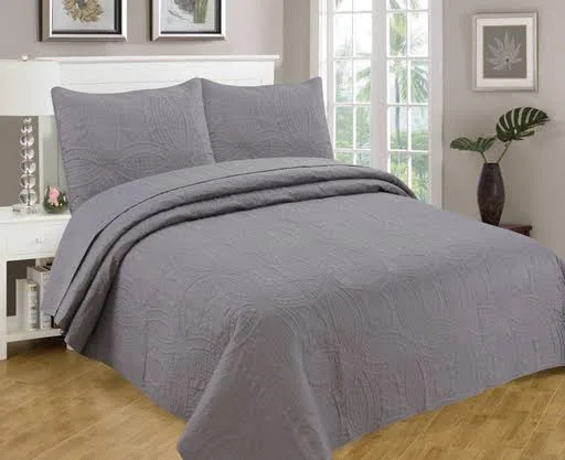 Legacy Decor Bedspread Coverlet 3 Pcs Set Oversized 118 x 106 King Size Charcoal Color