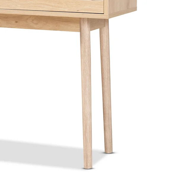 Baxton Studio Baird Mid-Century Modern Finished Wood and Rattan 2-Drawer Console Table Light Oak Brown