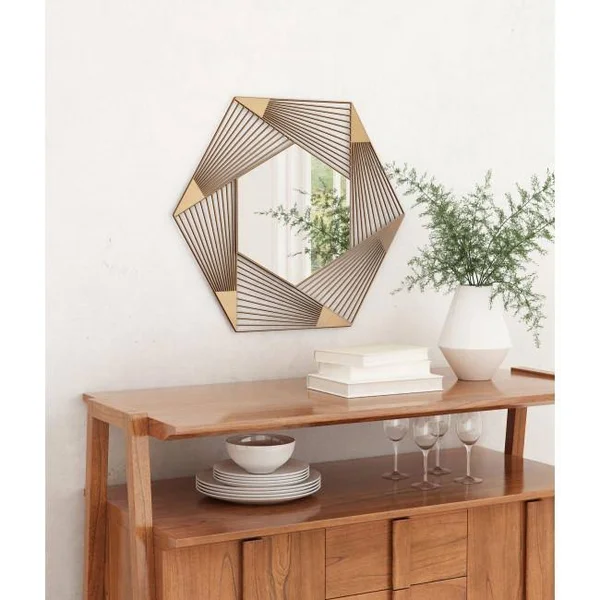 Octagonal Lines Gold Finish Wall Mirror (385472)