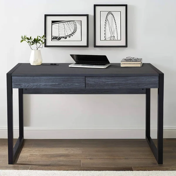 M Major-Q 99400-4827JET Tone 52x22 W Computer Desk with Two Drawers - Power Outlet, USB Ports-Sturdy Wooden Study, Home Office Wr