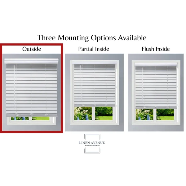 Linen Avenue Custom Cordless Faux Wood Blind White, 49 W x 48 H Outside Mount