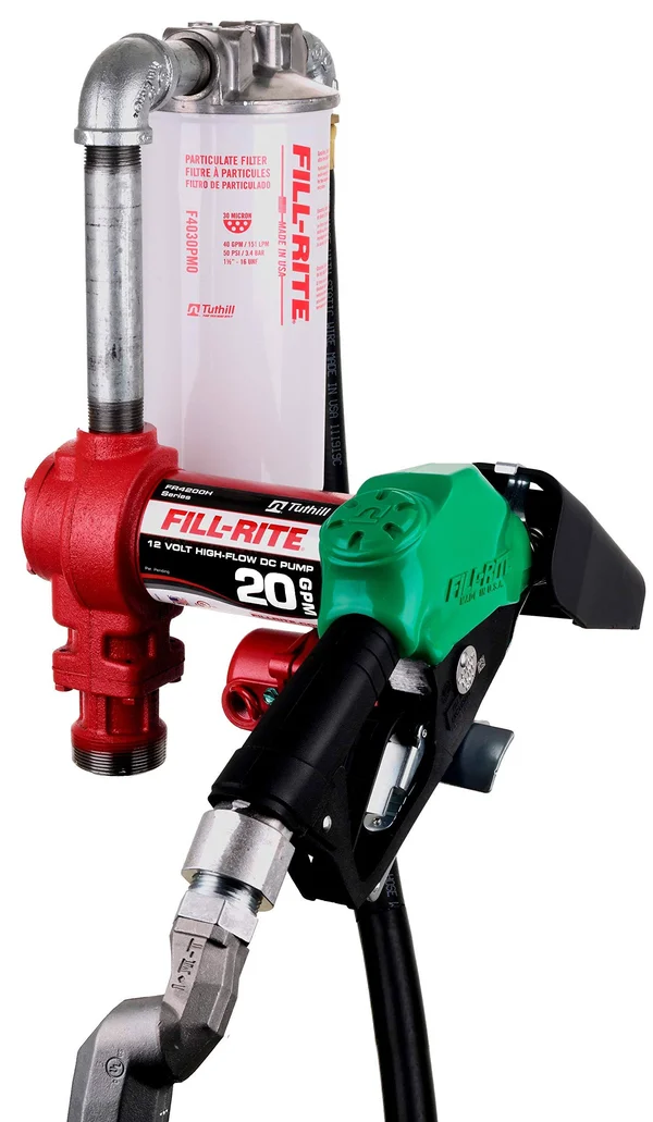 Fill-Rite FR4220HDSFQ Self-Priming Cast Iron 12V 20-GPM Fuel TRANSFER Pump Kit, Red