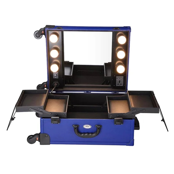 AW Tabletop Makeup Train Case w/ LED Lights Mirror Cosmetic Trolley Travel Makeup Station