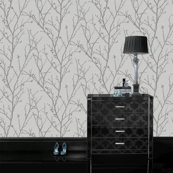 Graham & Brown Water Silk Sprig Silver Wallpaper