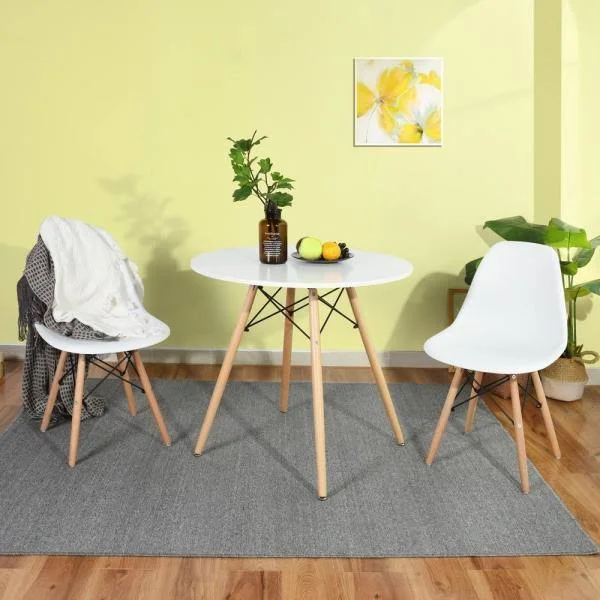 Furniturer Chad White Top Beech Legs Round Dining Table - White Beech