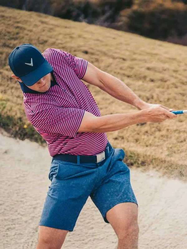 Callaway 3-Color Stripe Mens Golf Polo - Boudoir Red, M