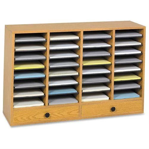 Safco Wood Adjustable Literature Organizer - 32 Compartment W. Drawer