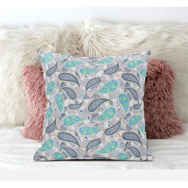 Paisley on Abstract Suede Zippered Pillow with Insert in Cream Grey 18 x 18