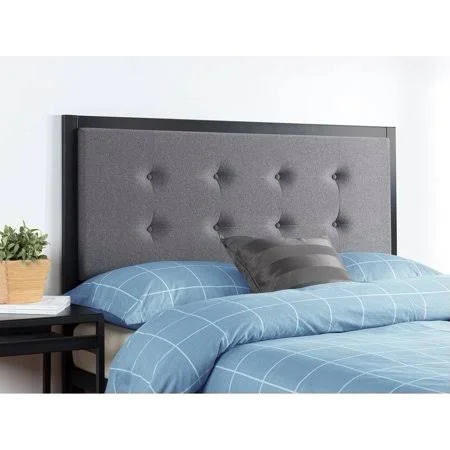 Priage Button Tufted Grey Upholstered Metal Headboard, Size: Full, Gray