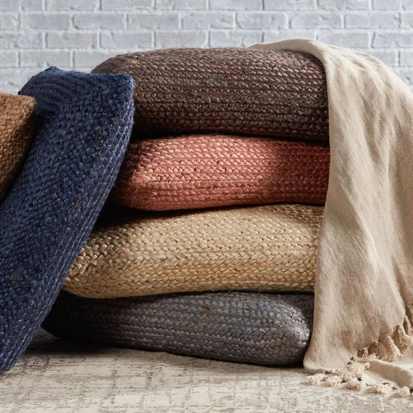 The Curated Nomad Faxon Textured Jute Floor Cushion - 28x22x28x22 - Light Gray
