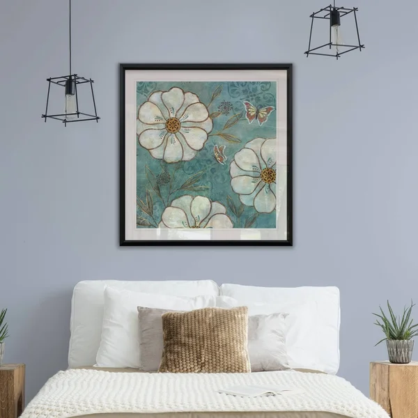 Blue Posies II -Framed Giclee Print - 28x28
