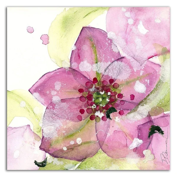 24x22 x 24x22 Pink Flower in The Snow by Dawn Derman Print on Canvas