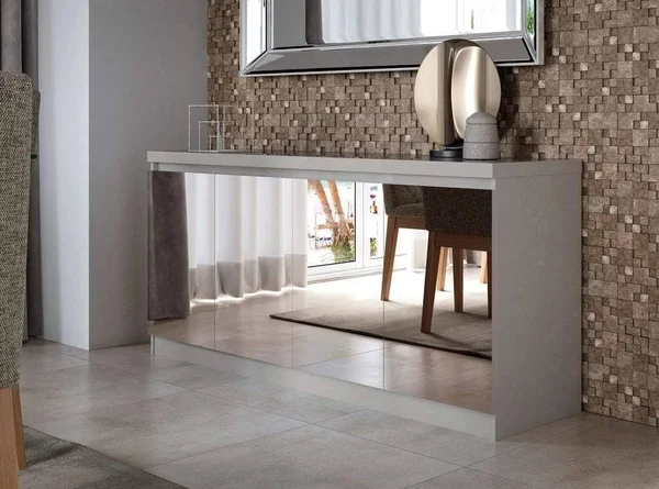 Manhattan Comfort Viennese 62.99 in. 6- Shelf Buffet Cabinet with Mirrors in Off White