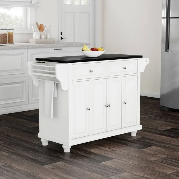 Crosley Cambridge Solid Black Granite Top Kitchen Island White