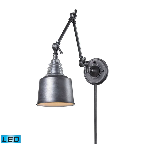 Elk Lighting 66825-1 Insulator Glass 1 Light Swingarm Sconce in Weathered Zinc