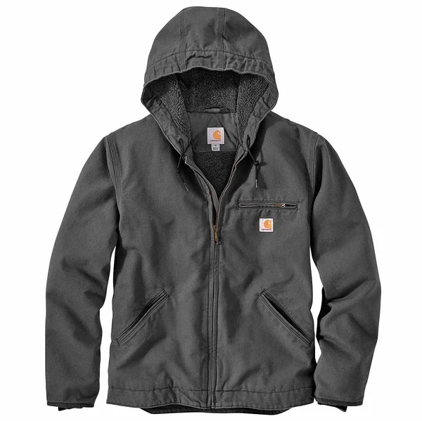 Carhartt Men's Washed Duck Sherpa-Lined Jacket, 104392, Gravel