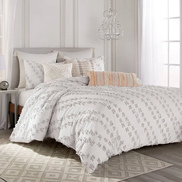Peri Home Space Dyed Fringe Comforter Set, Queen - Gray