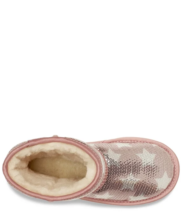 UGG Baby&s - Little Girl's & Girl's Classic Short II Sequin Star Sheepskin Boots - Pink - Size 6 (Child)
