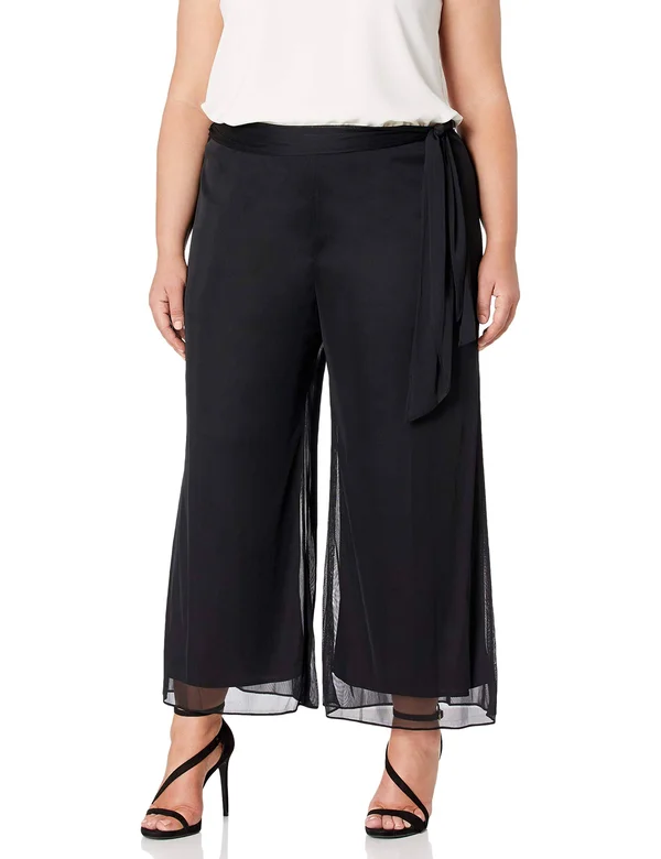 Alex Evenings Plus Size Mesh Waist-Tie Pants - Black