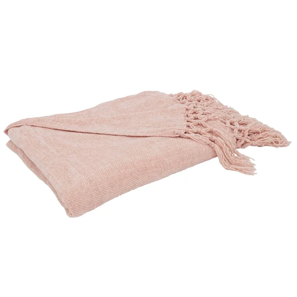 Saro TH405.BH5060B 50 x 60 in. Knotted Chenille Oblong Throw Blanket Blush