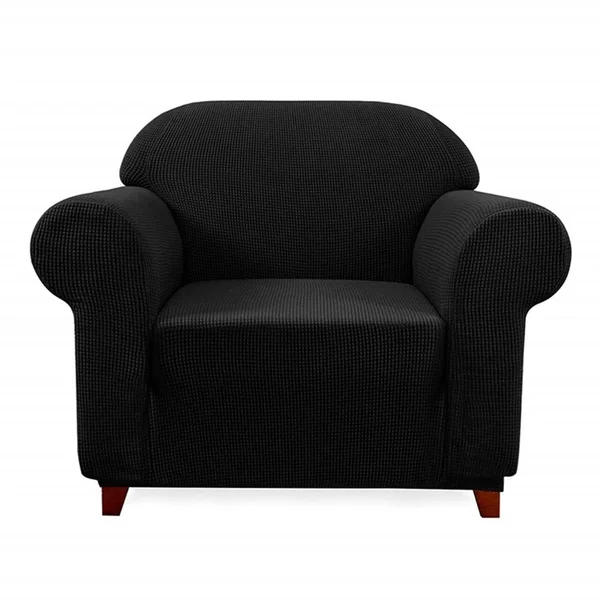 Enova Home Elegant Jacquard Polyester Spandex Stretch Washable Box Cushion Armchair Slipcover for Living Room - N/A - Wine
