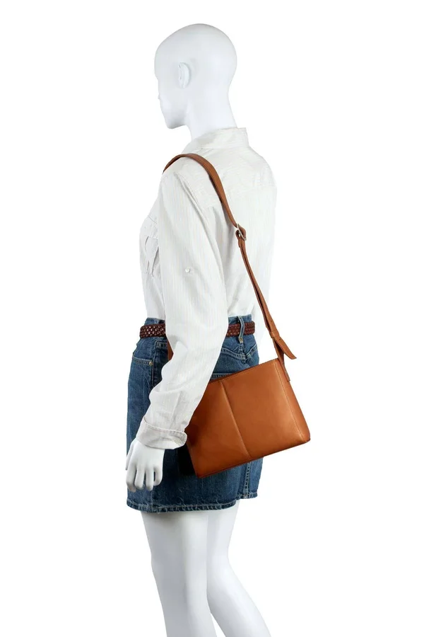 Le Donne Leather Top Zip Crossbody Bag (Tan)