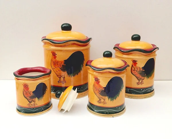 ACK Tuscany Sunshine Country Rooster - Hand Painted Canisters, Set of 4, 85701