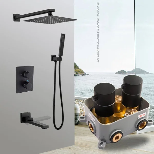 Constant Temperature In-Wall Shower Set, Concealed Smart Shower, All-Copper Shower Box Embedded, Matt Black Concealed Shower 913