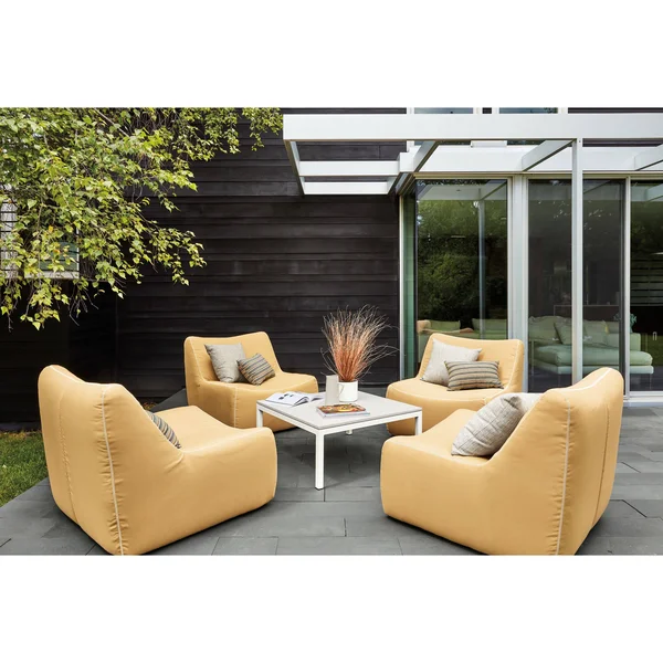 Room & Board, Modern Parsons Outdoor Coffee Table w/ 1x22 Leg 18d 18W 16h in Orange, Orange Recycled HDPE Top w/ Ocean Blu