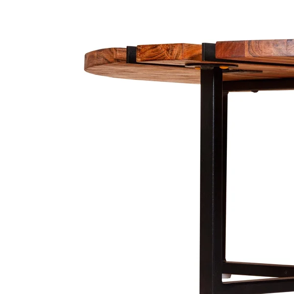 36 Inches Round Wooden Top Coffee Table with Metal Base - Brown and Black, Saltoro Sherpi