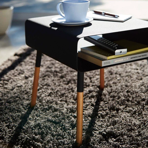 Yamazaki Home Plain Side Table with Storage Shelf - Black