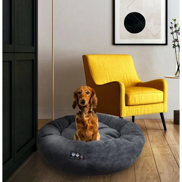 Bessie and Barnie Ultra Plush Deluxe Comfort Pet Dog & Cat Grey Snuggle Bed, Size: MD - 30 inch