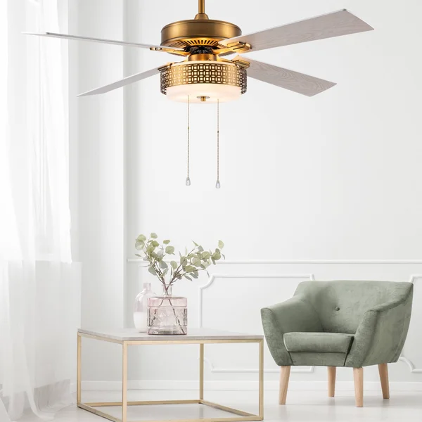 Isabella 52 in. LED Indoor Brass and White Ceiling Fan with Light