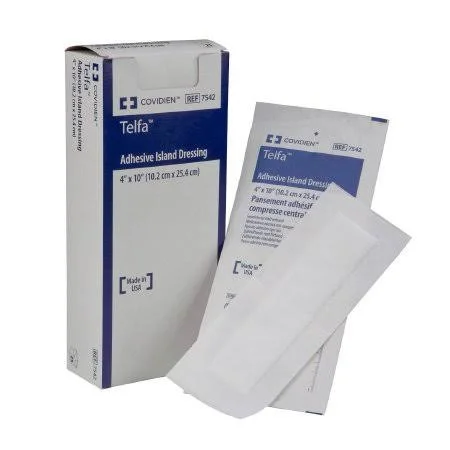 Telfa Adhesive Dressing 4 x 10 inch Nonwoven Rectangle White Sterile - 7542 - Case of 100