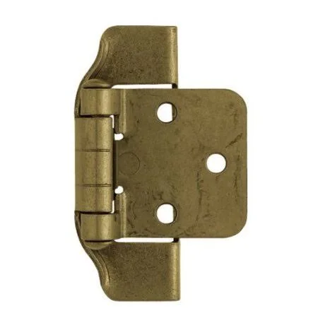 H01915C-AE-O 1/2 inch Steel Stamped Semi-Wrap Overlay Hinge (Set of 2) - Antique English, Overall Length: 1-11/16 in. (43mm) by L