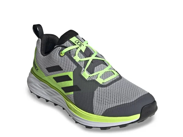 Adidas Terrex Two Trail Running Shoes - Men's - Grey Two - Core Black, Signal Green - 12
